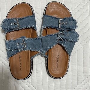 Lucky Brand Blue Denim Double Buckle Sandals